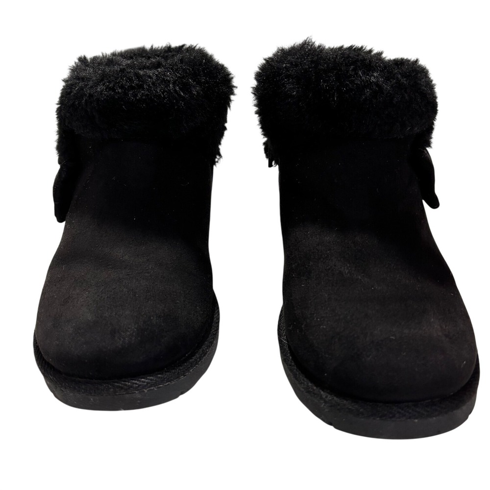 Makalu Ankle Boots Kids Size Black Faux Fur Suede Bow Zipper Winter Cozy Bow